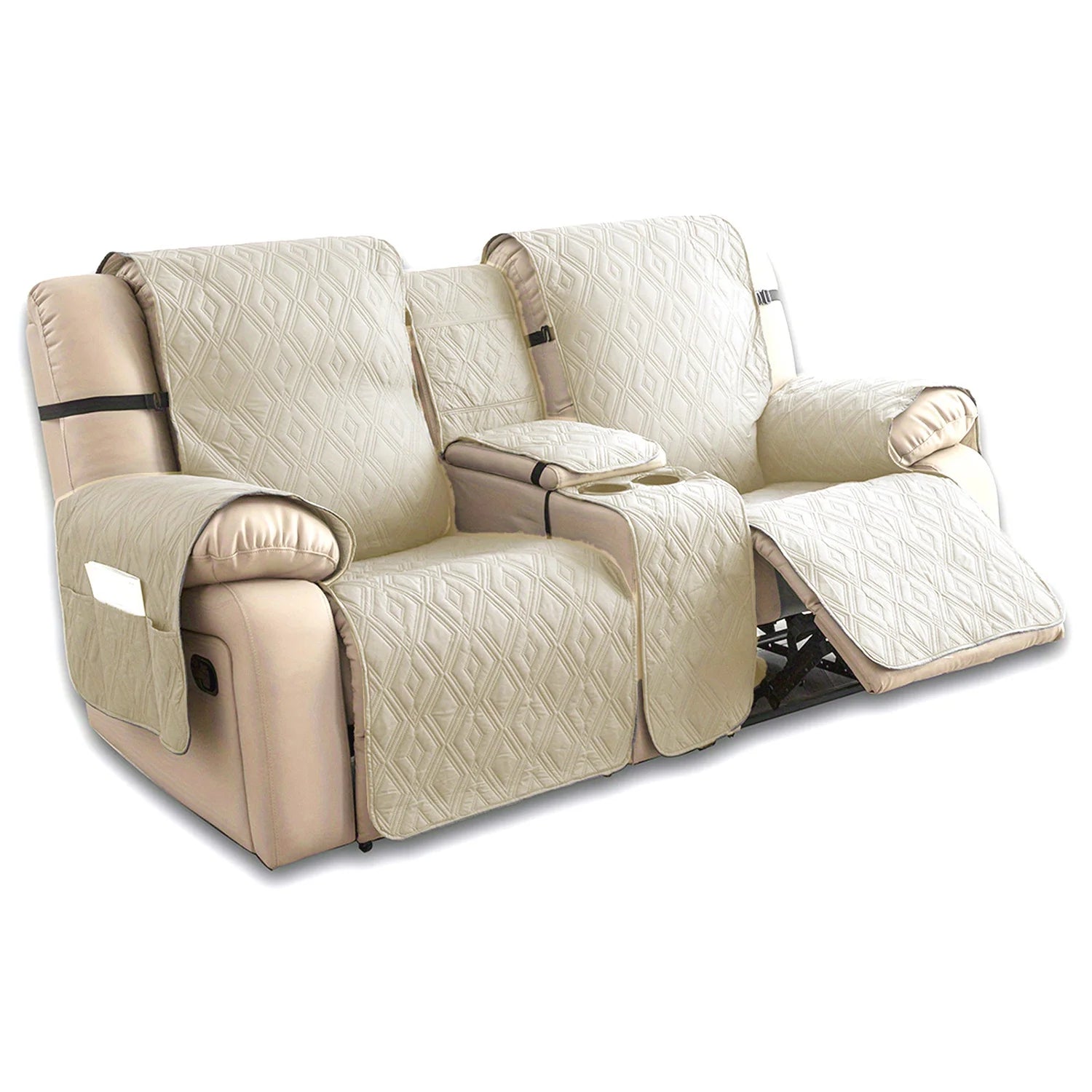 Waterproof Diamond Grid Pattern Recliner Loveseat Center Console Sofa Cushion Cover Non Slip Removable Couch Slipcover