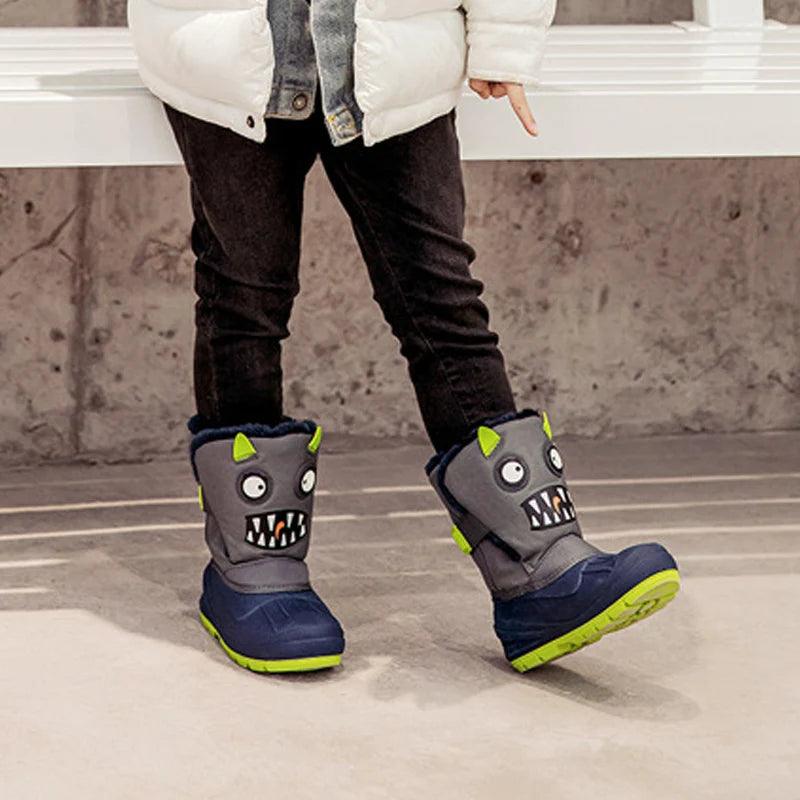 Winter Children Snow Boots Boys Girls Warm Waterproof Ski Boots Baby Cute Cartoon Dinosaur Print High Boots - Jess Deals