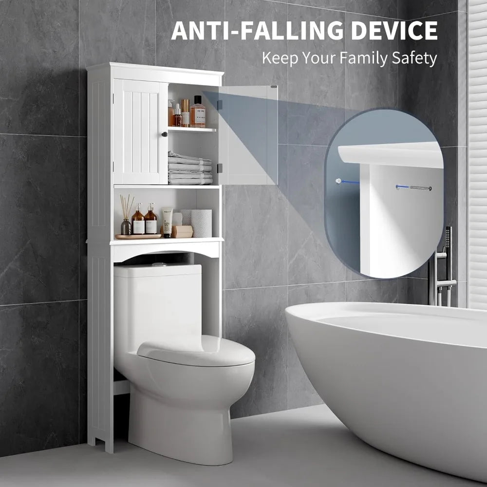 Maximize Bathroom Space with Over The Toilet Storage Cabinets Featuring Open and Adjustable Shelves