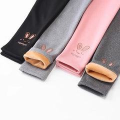 Autumn Winter Baby Girls Leggings Thick Warm Cute Rabbit Pants Kid Girl Plus Velvet Pants Children Solid Trousers 2-8Years - Jess Deals