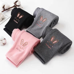 Autumn Winter Baby Girls Leggings Thick Warm Cute Rabbit Pants Kid Girl Plus Velvet Pants Children Solid Trousers 2-8Years - Jess Deals