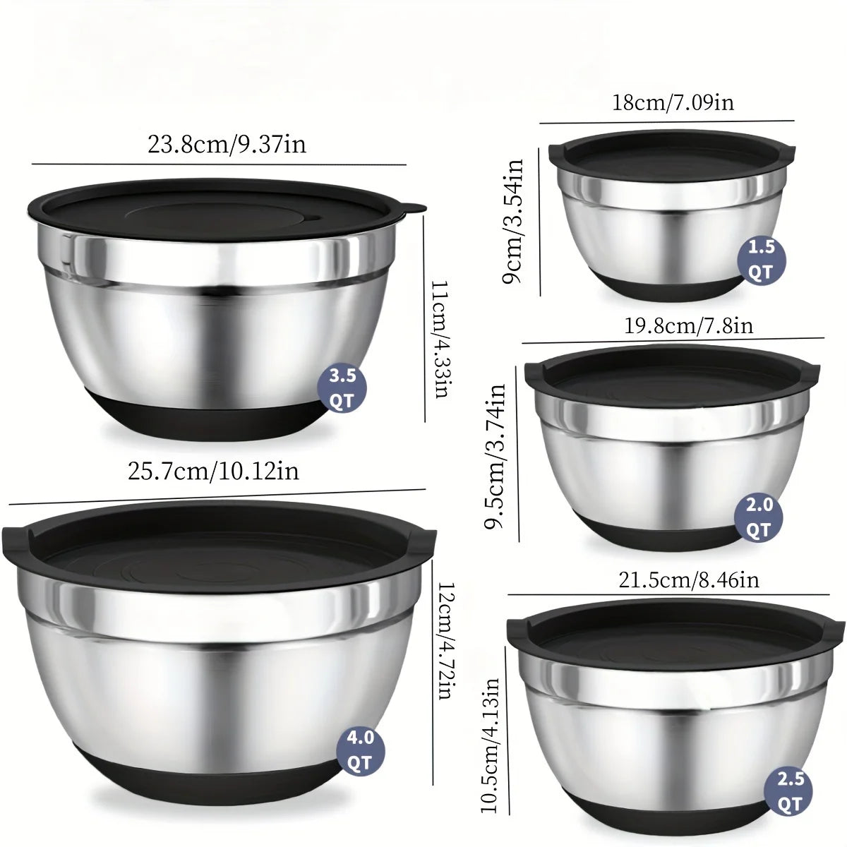 8pcs Mixing Bowls with Airtight Lids Stainless Steel
