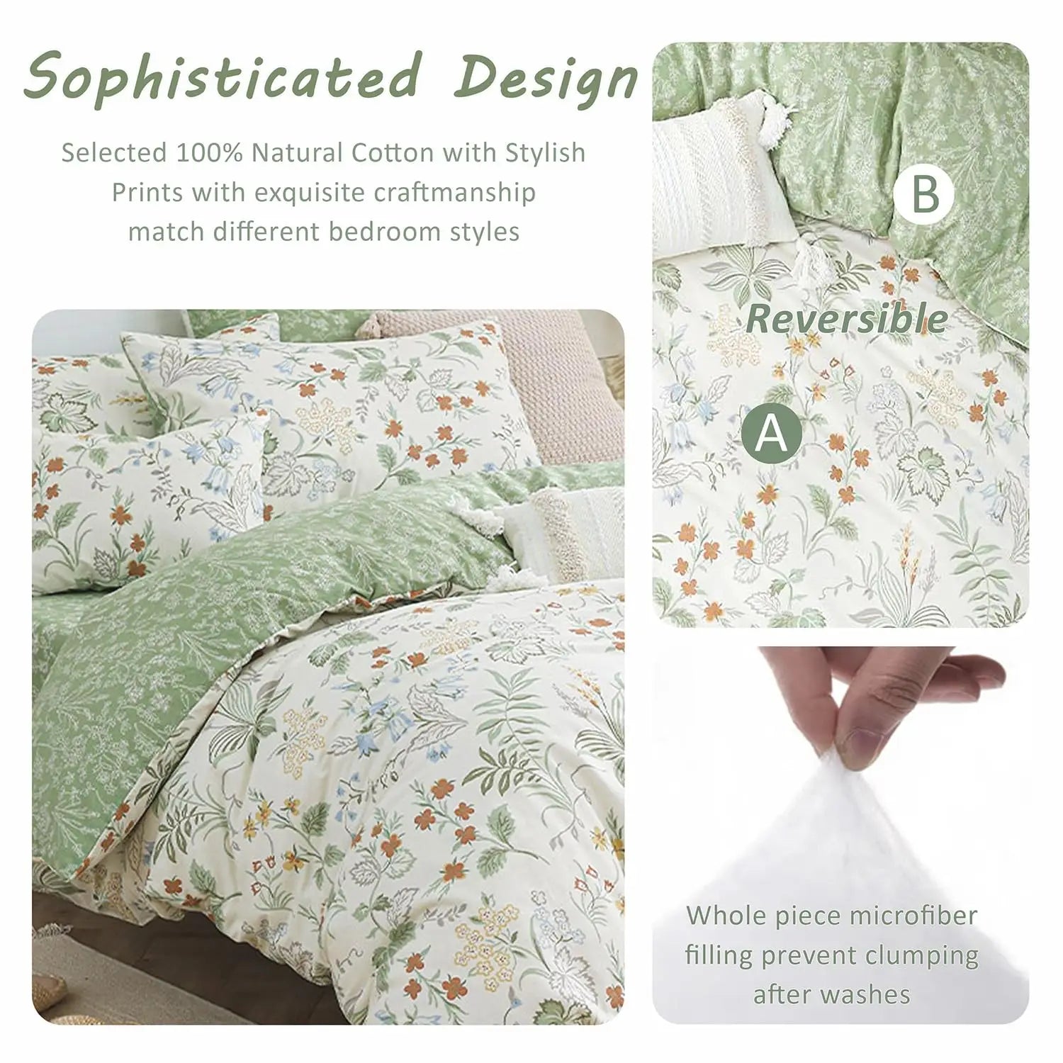 Lightweight 3-piece Quilts Bedding Sets Red Blue Floral Prints Double Sided Quilt Cover Set