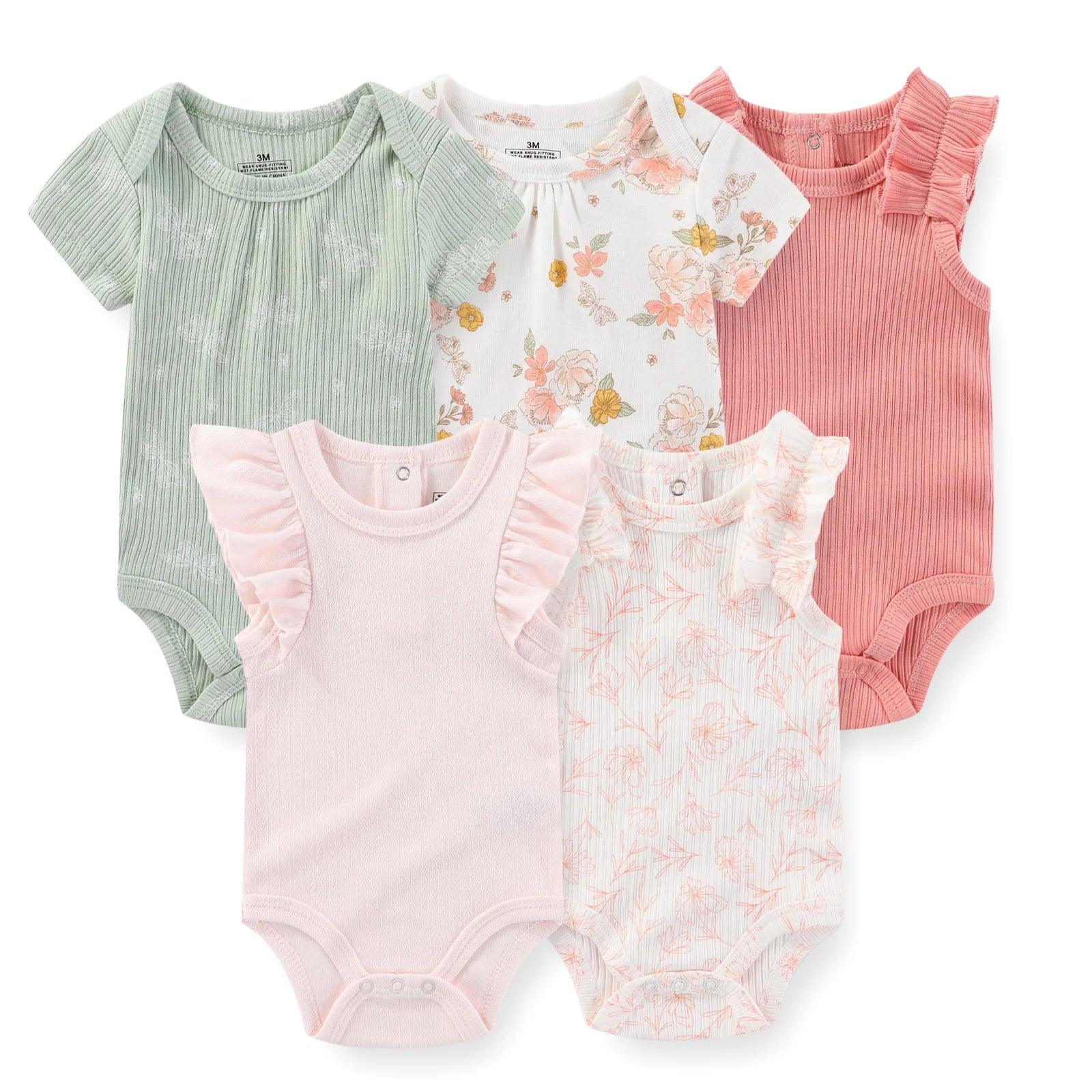 Kiddiezoom 5 Pcs/Lot Four Seasons Fashion Cartoon Short Sleeve Baby Boy Girl Bodysuits Soft Unisex Newborn Onesies Clothing