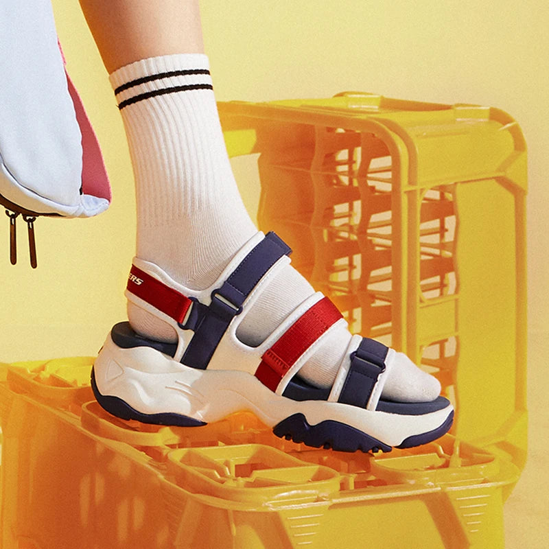 Skechers Women Sandals Wide Platform Open Toe Walking Wedge Sandals Adjustable Closure Strap Ankle Strap