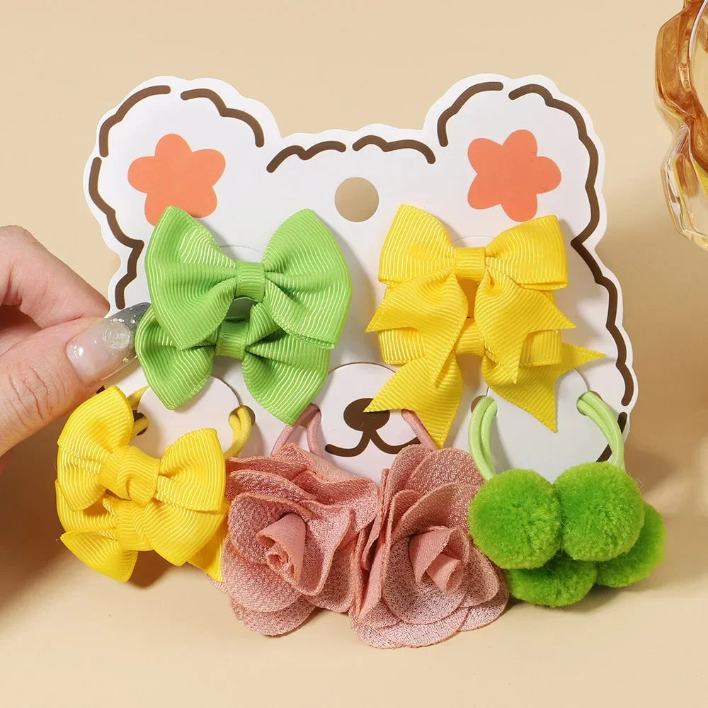 10Pcs/Set Big Bow Flower Elastic Hairbands Children Girls Sweet Hair Ties Fashion Headbands Hair Accessories Rubber Band For Kid