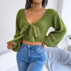 Women Sweater 2023 Fall Casual Sexy Bow Long Sleeve Knitted Pullovers Crop Top - Jess Deals