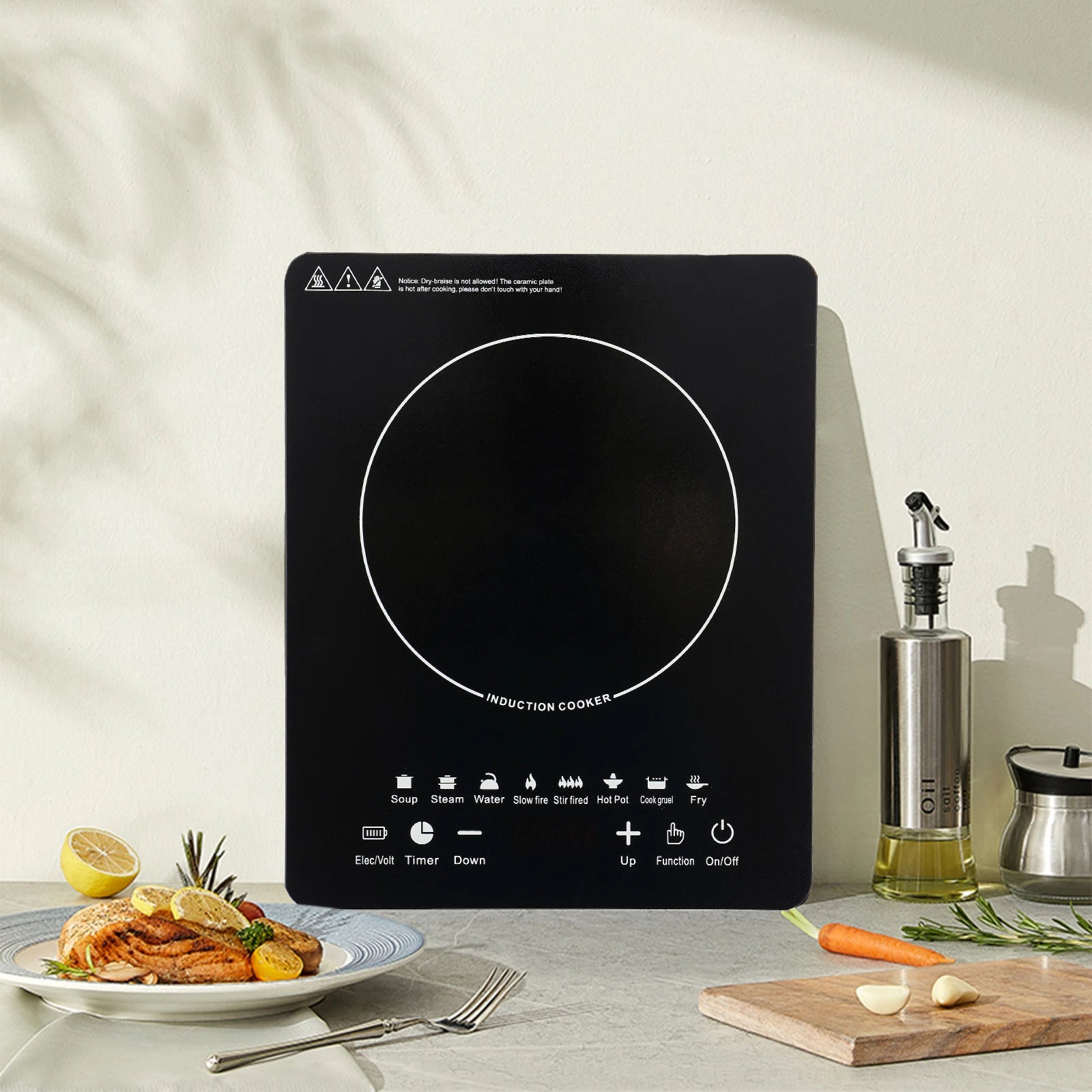750W Portable Kitchen Countertop Induction Cooktop Burner Restaurant Electric Hot Stove Timer, Warm-keeping, Pre-setting