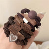 5pcs/Set Simple Heart Ball Charms Scrunchie No Damage Elastic Braided Hair Ties Ropes Women Girls Ponytail Holder Rubber Bands