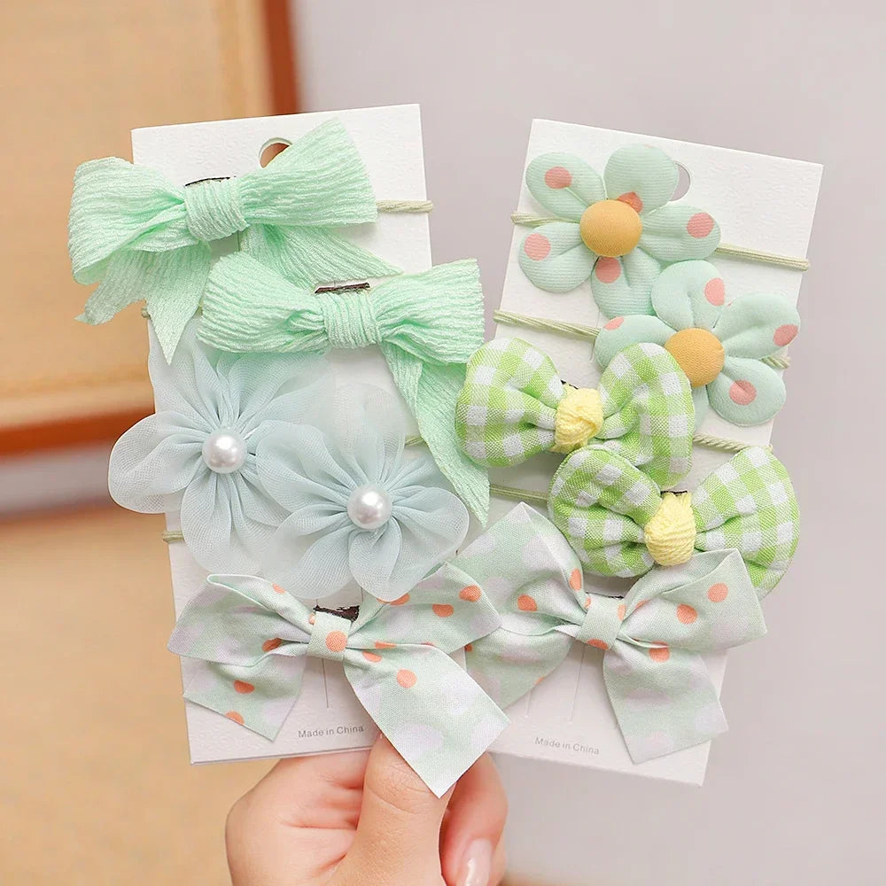 10Pcs/Set Big Bow Flower Elastic Hairbands Children Girls Sweet Hair Ties Fashion Headbands Hair Accessories Rubber Band For Kid