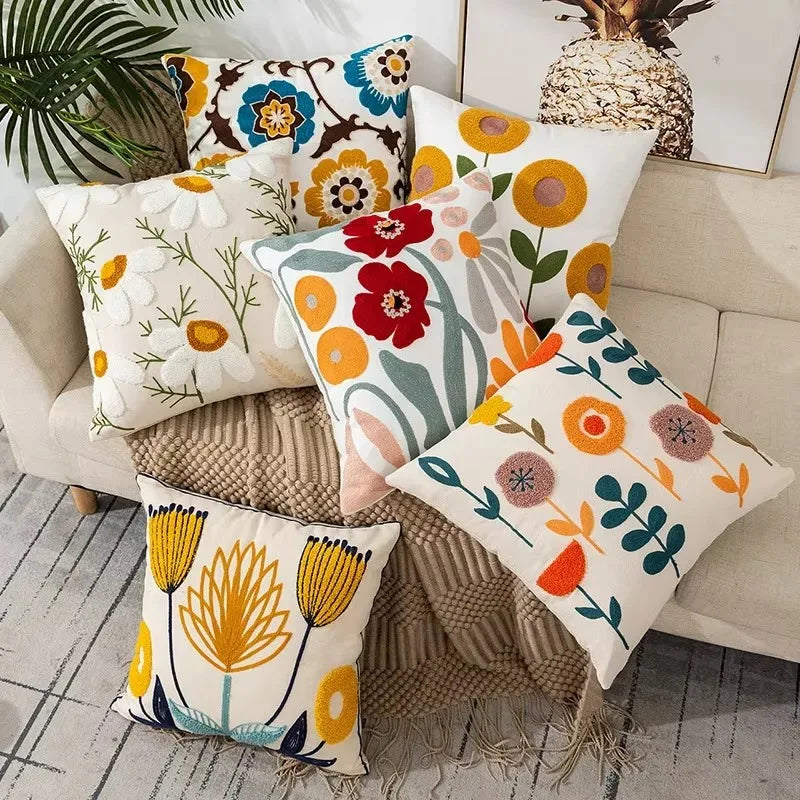 45X45CM Flower Embroidered Throw Pillow Cover Plant Towel Modern Stamping Waist Cushion Cover Decor Home Decorative Pillowcase