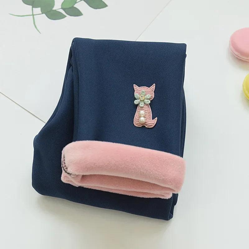 Autumn Winter Baby Girls Leggings Thick Warm Cute Rabbit Pants Kid Girl Plus Velvet Pants Children Solid Trousers 2-8Years - Jess Deals