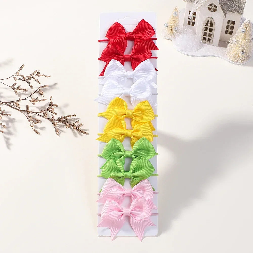 10Pcs Bows Elastic Hair rubber band Hair Ties Ribbon Pigtail Grosgrain Hair accessories girl Baby Gift bands for children