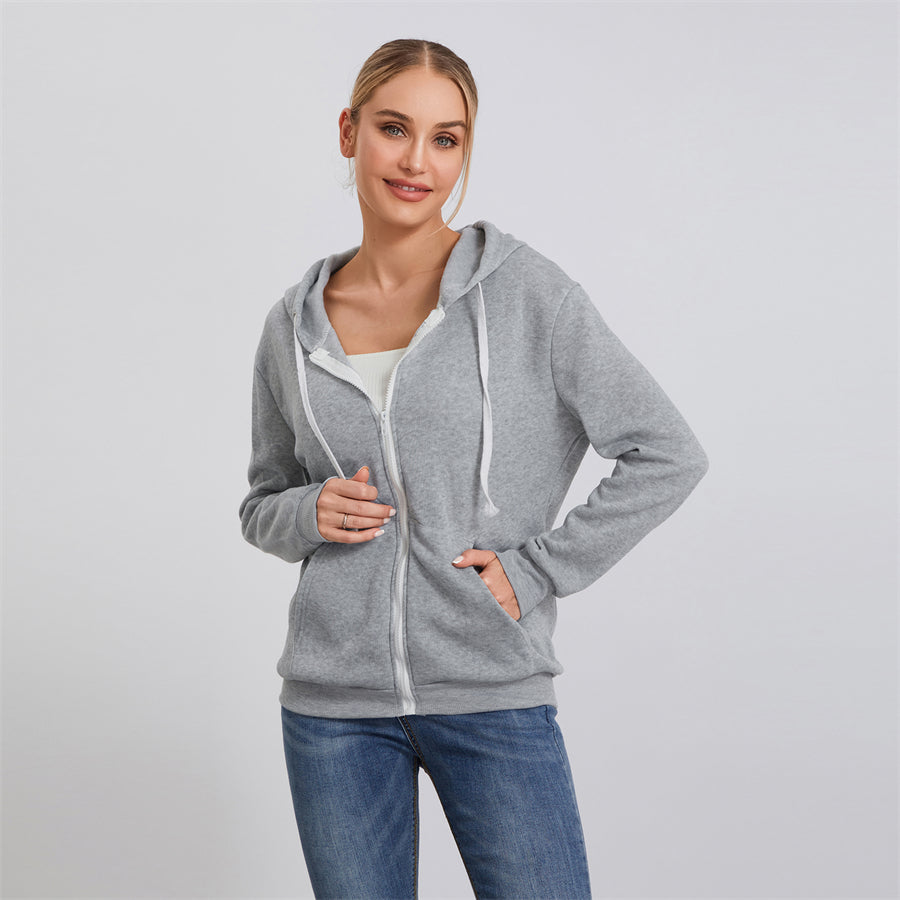 wsevypo Autumn Casual Sporty Hoodies Women's Long Sleeve Zip-up Hooded Sweatshirts with Front Pockets Street Workout Outwear