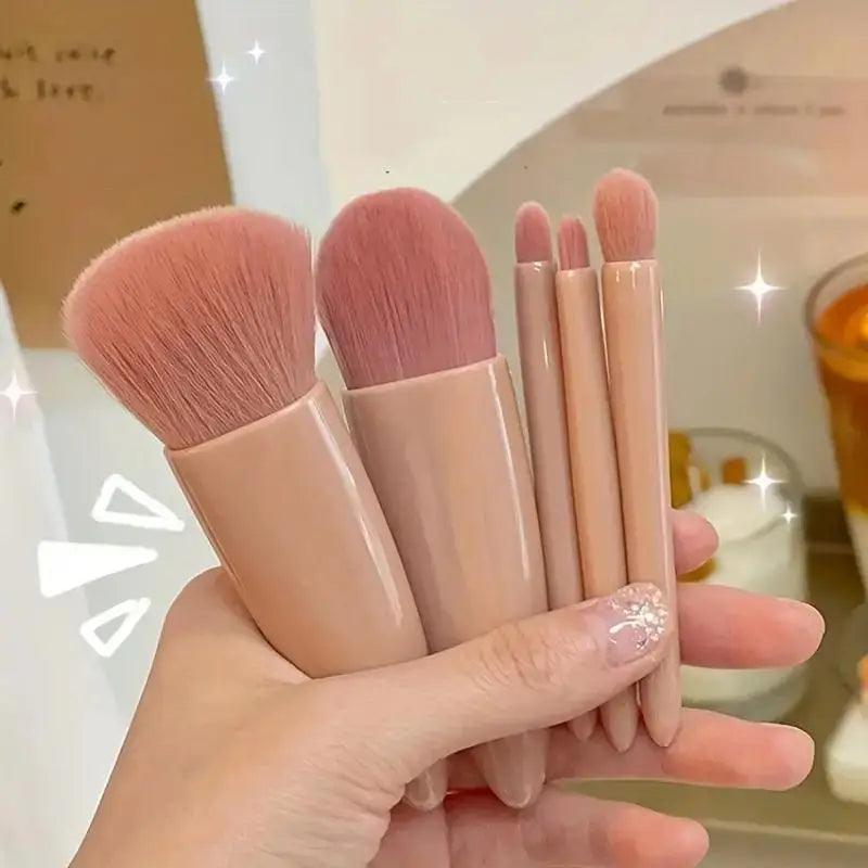 5pcs Travel Size Makeup Brushes Set Mini Makeup Brushes, Small Complete Function Cosmetic Brushes Kit With Case And Mirror Perfe - Jess Deals