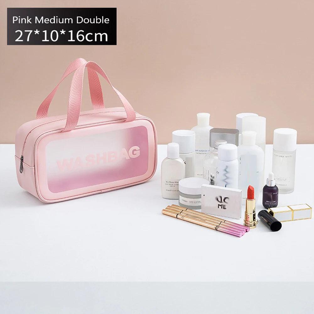 Large Capacity Waterproof Transparent Travel Cosmetic Bag - Portable and Organized Storage for Makeup and Toiletries