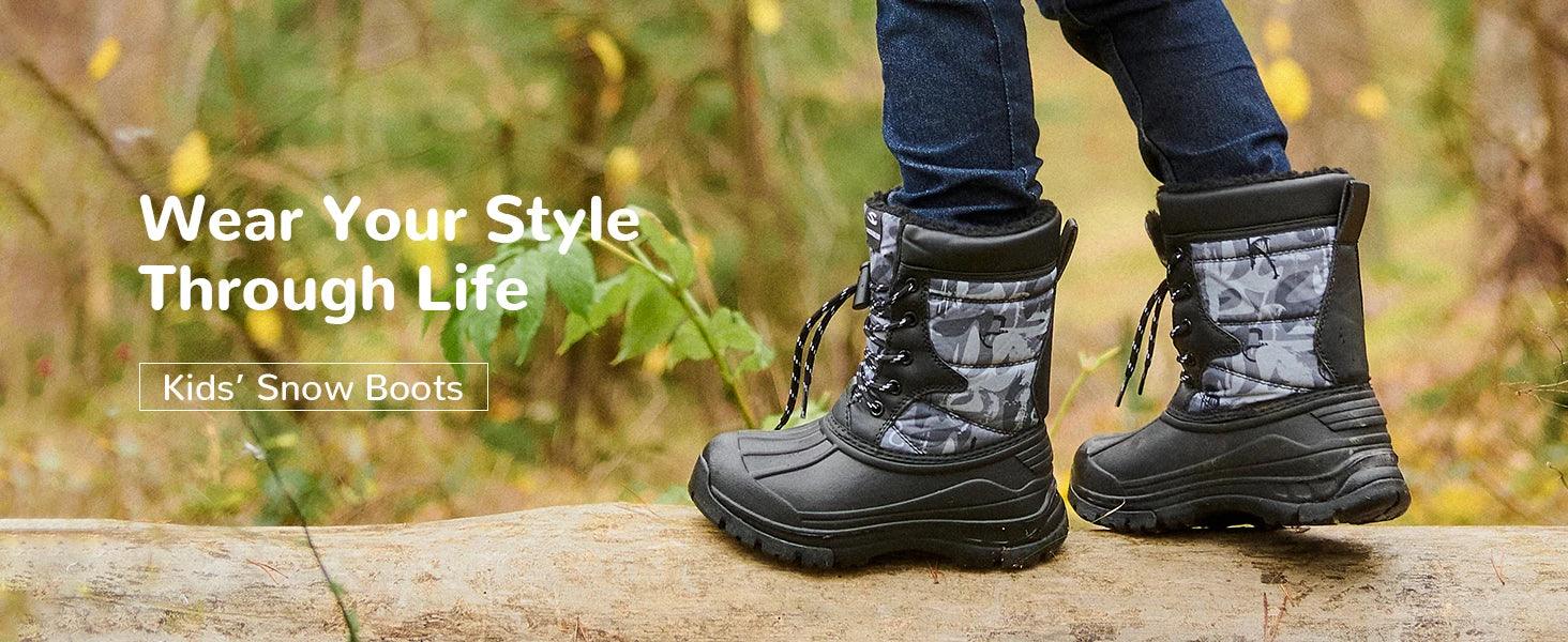 HOBIBEAR Boys Snow Boots with Insulation for Cold Weather Non-Slip Winter Shoes Lace-Up Waterproof Winter Boots - Jess Deals
