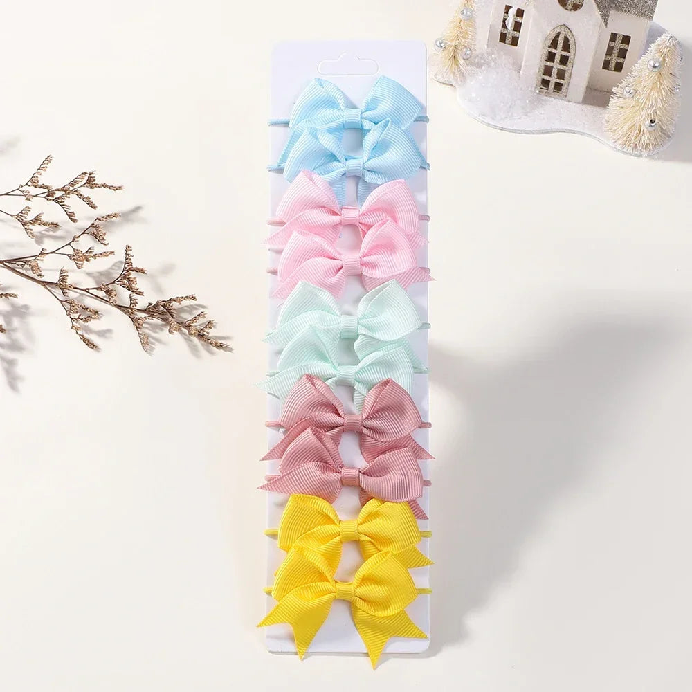 10Pcs Bows Elastic Hair rubber band Hair Ties Ribbon Pigtail Grosgrain Hair accessories girl Baby Gift bands for children