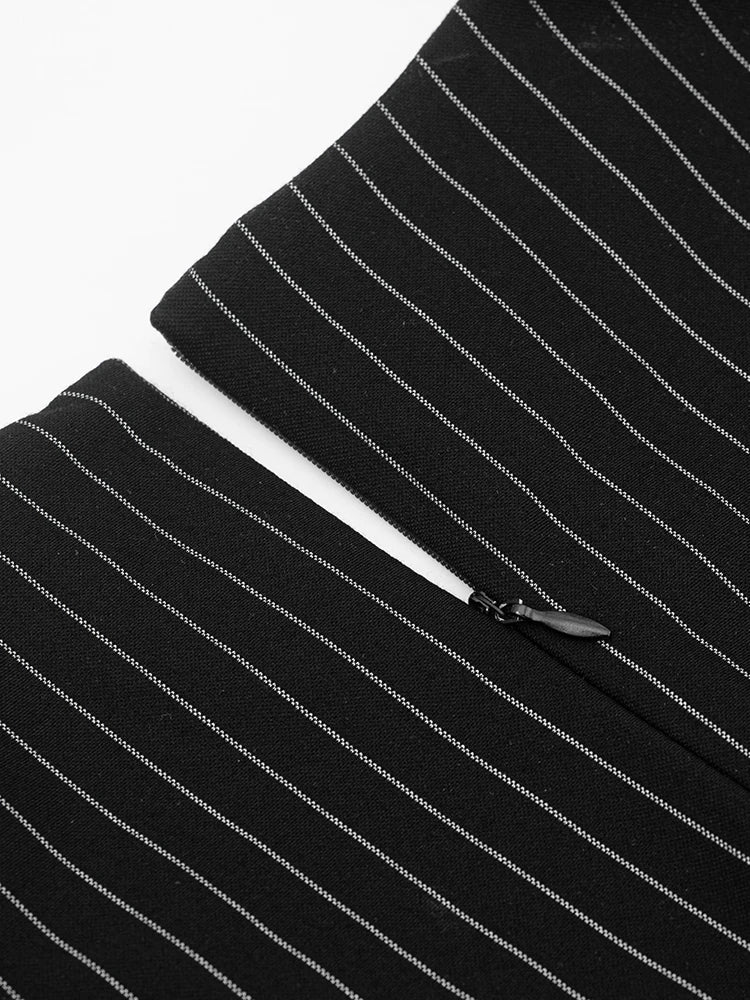 Nice-forever Autumn Women Vintage Stripes Pattern Dresses Business Office Elegant Bodycon Sheath Dress B965