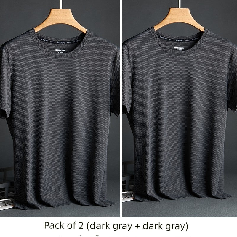 Silk Quick-Drying Middle-Aged round Neck Short-Sleeved T-shirt
