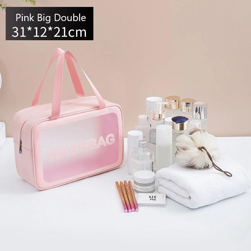 Large Capacity Waterproof Transparent Travel Cosmetic Bag - Portable and Organized Storage for Makeup and Toiletries