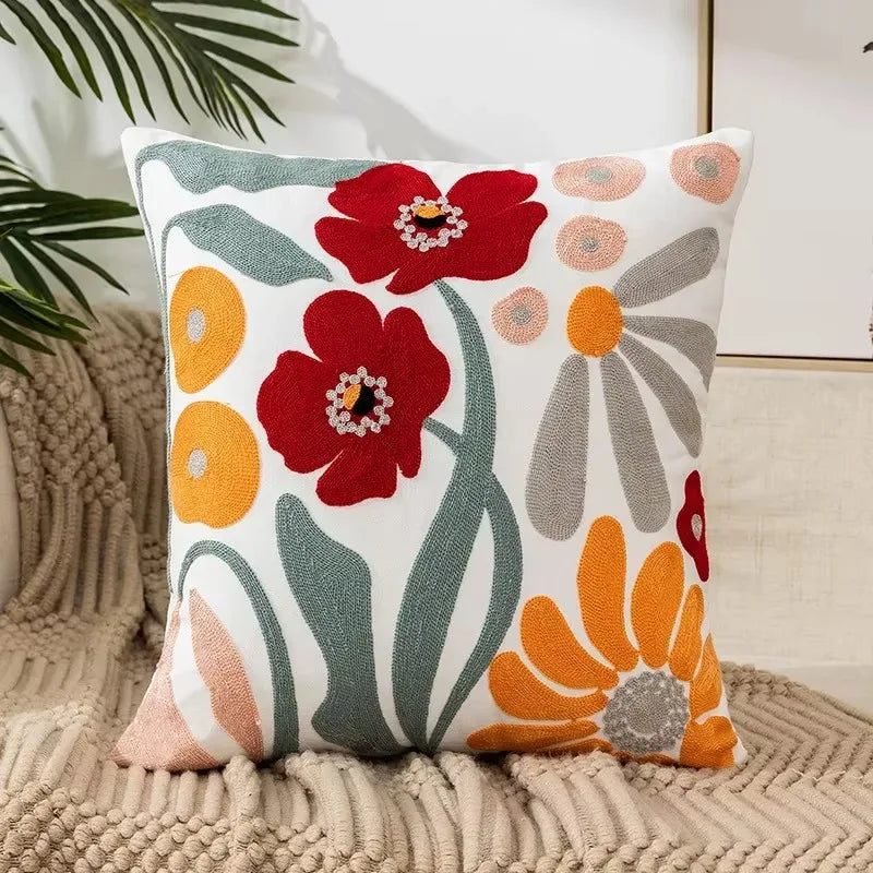 45X45CM Flower Embroidered Throw Pillow Cover Plant Towel Modern Stamping Waist Cushion Cover Decor Home Decorative Pillowcase
