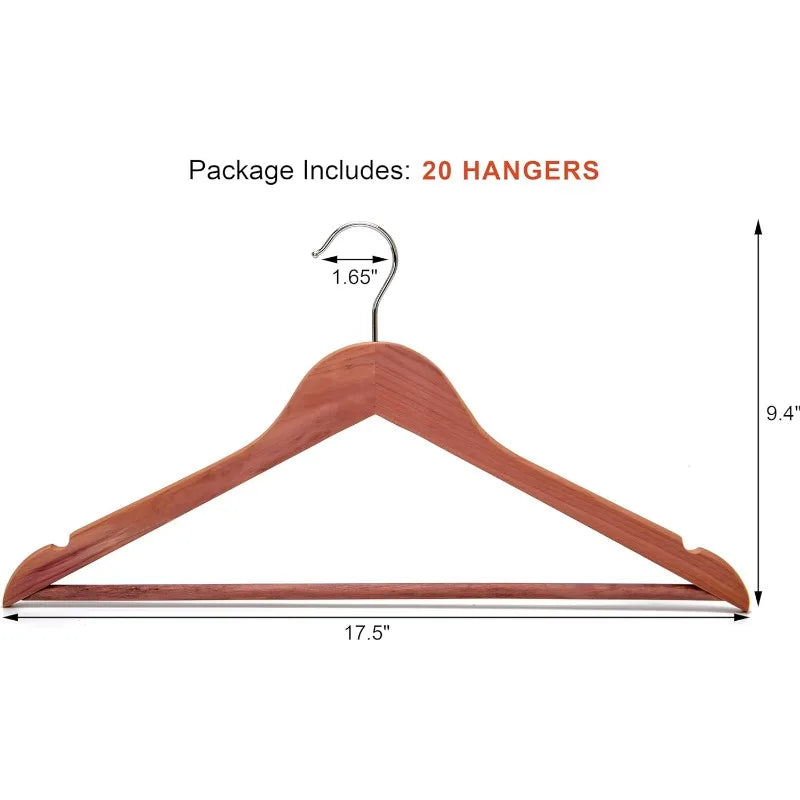 American Red Cedar Wooden Coat Suit Hangers 20 Pack, Wood Skirt Dress Hangers, Smooth Cut Notches- 360°Flexible Hook