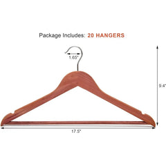 American Red Cedar Wooden Coat Suit Hangers 20 Pack, Wood Skirt Dress Hangers, Smooth Cut Notches- 360°Flexible Hook