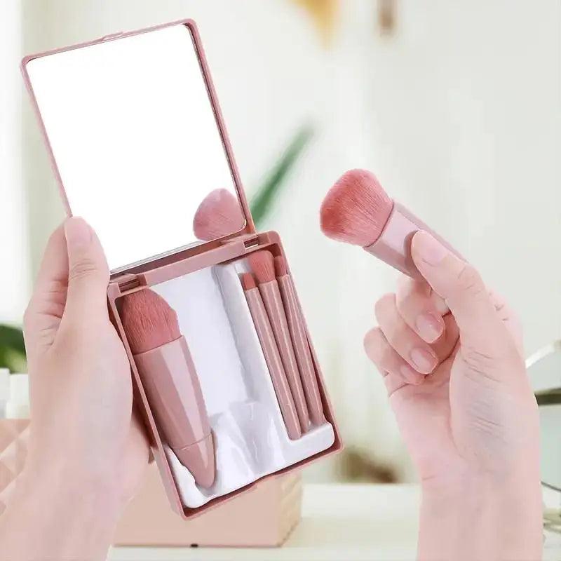 5pcs Travel Size Makeup Brushes Set Mini Makeup Brushes, Small Complete Function Cosmetic Brushes Kit With Case And Mirror Perfe - Jess Deals