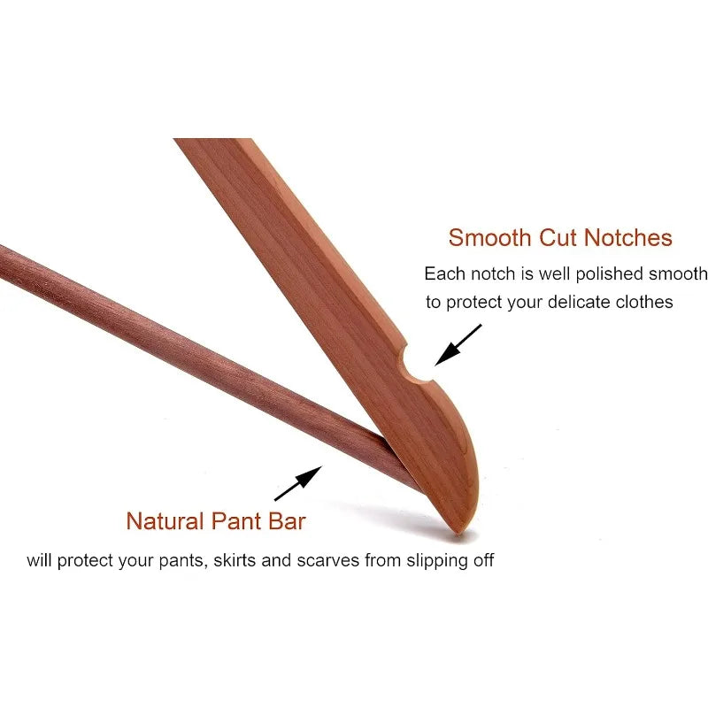 American Red Cedar Wooden Coat Suit Hangers 20 Pack, Wood Skirt Dress Hangers, Smooth Cut Notches- 360°Flexible Hook