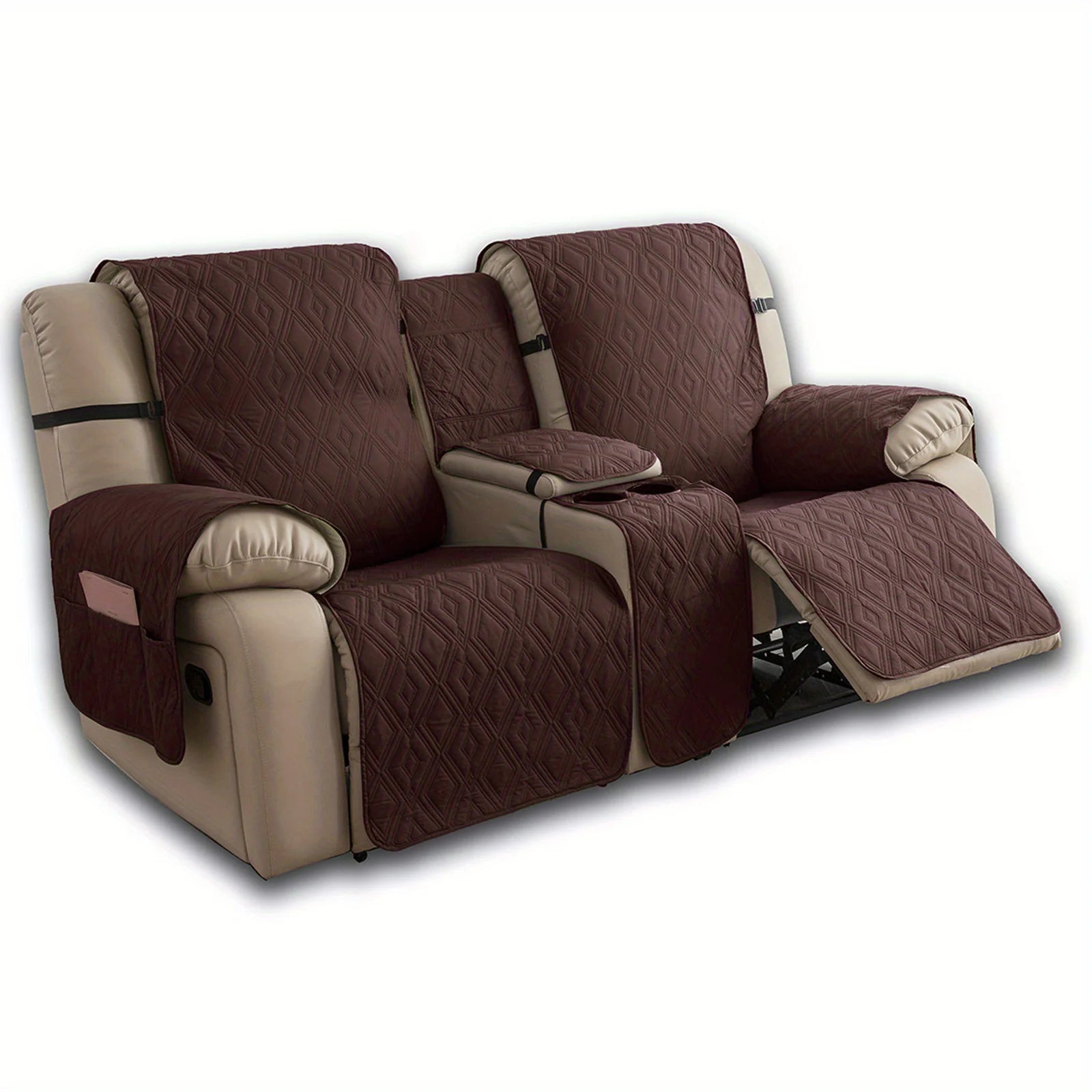 Waterproof Diamond Grid Pattern Recliner Loveseat Center Console Sofa Cushion Cover Non Slip Removable Couch Slipcover