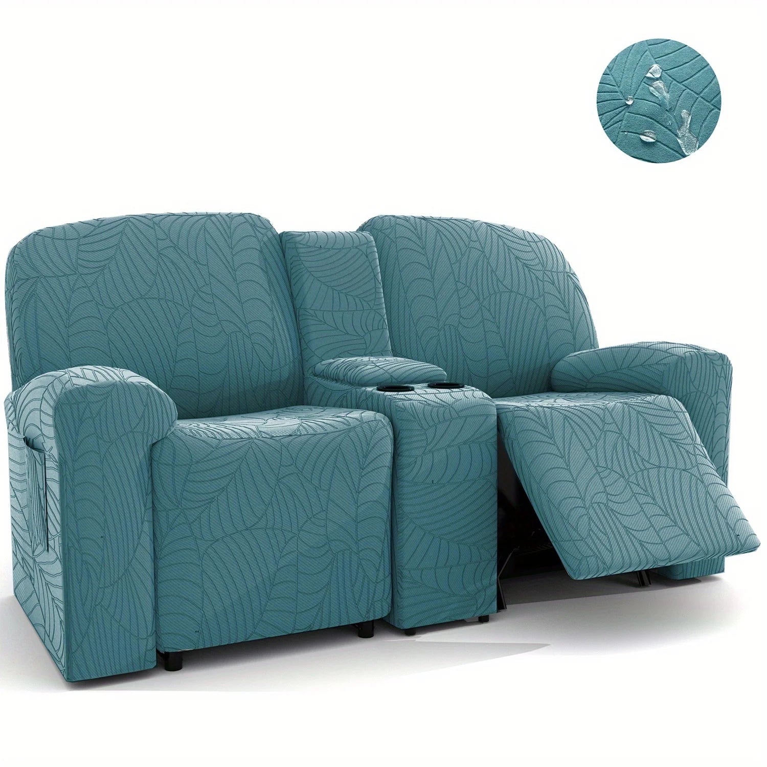 6Pcs/Set Water Resistant Leaf Texture Jacquard Stretch Recliner Loveseat Center Console Sofa Cover Spandex 2 Seater Sofa Cover