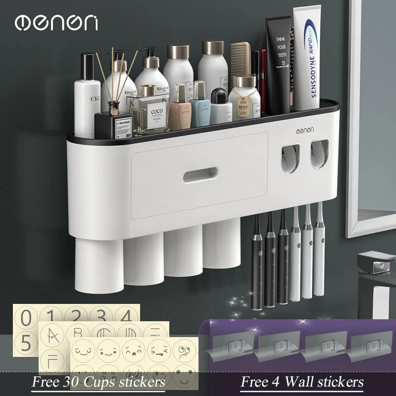 Magnetic Adsorption Inverted Toothbrush Holder Wall -Automatic Toothpaste Squeezer Storage Rack Bathroom Accessories