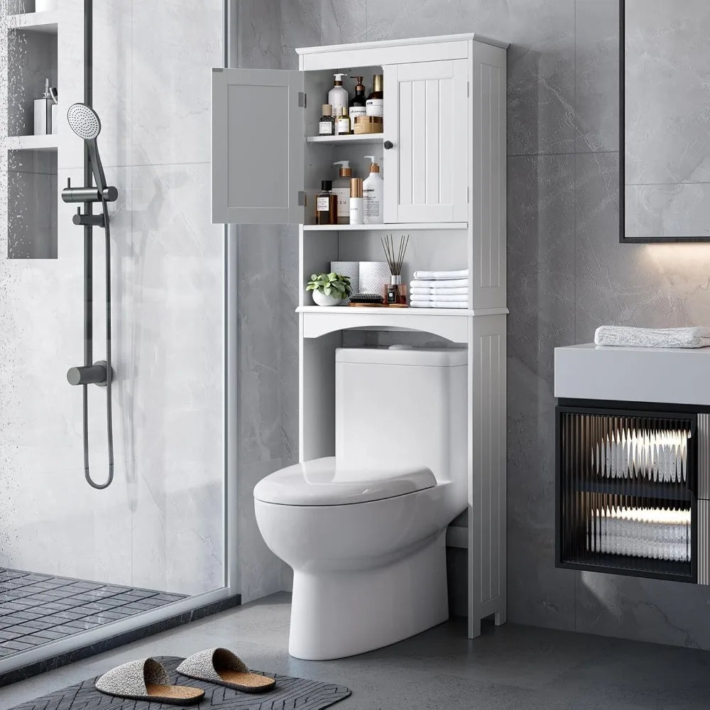 Maximize Bathroom Space with Over The Toilet Storage Cabinets Featuring Open and Adjustable Shelves