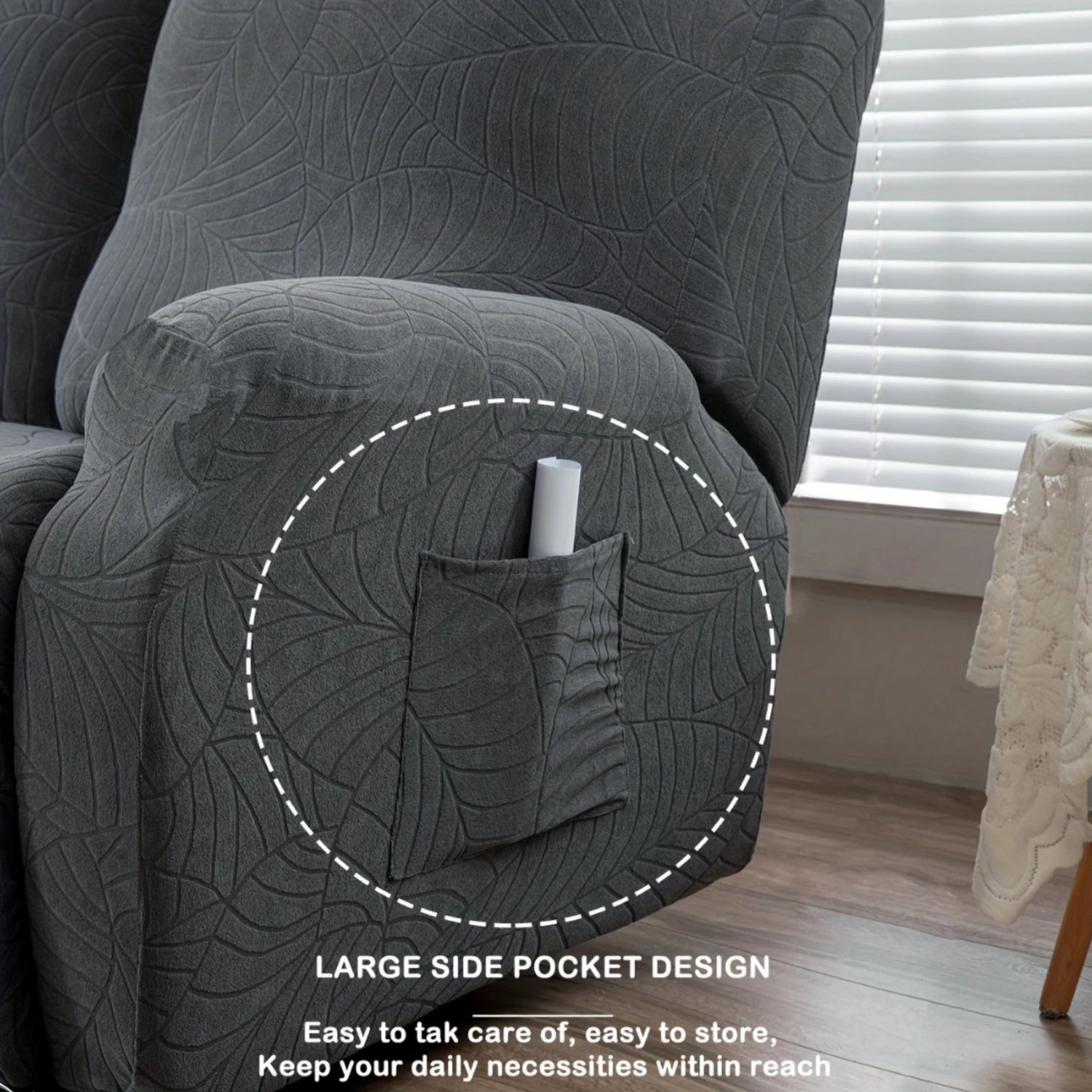 6Pcs/Set Water Resistant Leaf Texture Jacquard Stretch Recliner Loveseat Center Console Sofa Cover Spandex 2 Seater Sofa Cover
