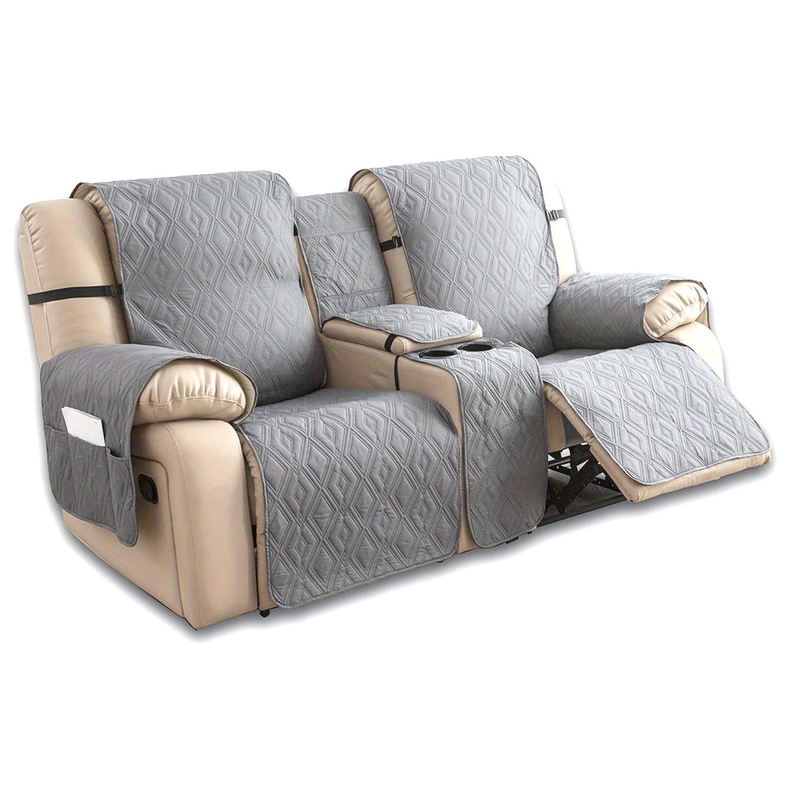 Waterproof Diamond Grid Pattern Recliner Loveseat Center Console Sofa Cushion Cover Non Slip Removable Couch Slipcover