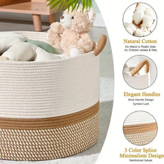 King-size Woven Storage Basket Living Room Cotton Rope Blanket Basket Household Wicker Laundry Basket Storage Organizer