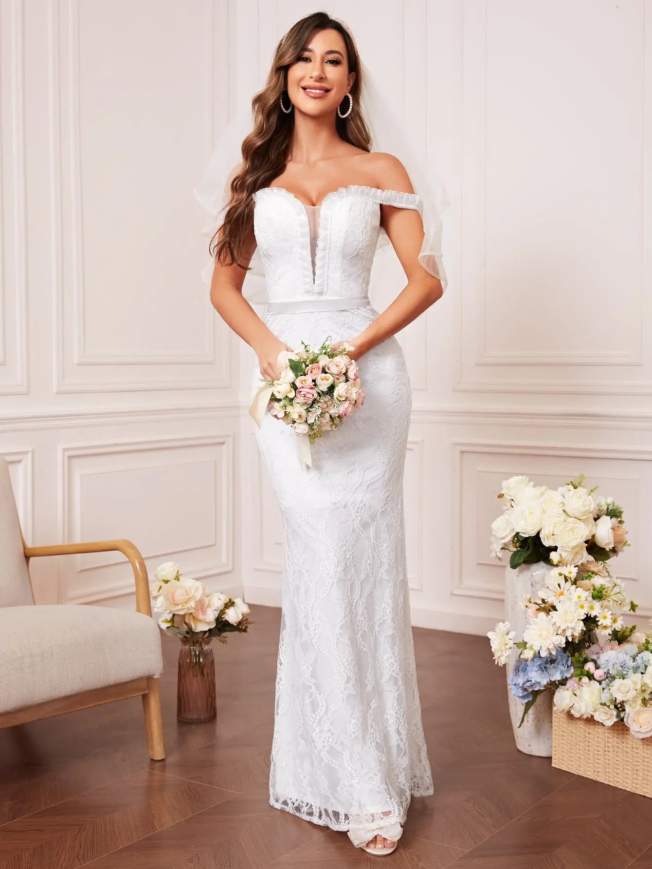 Mgiacy V-neck lace belt fishtail dress Evening gown Ball dress Party dress Bridesmaid dress - Jess Deals