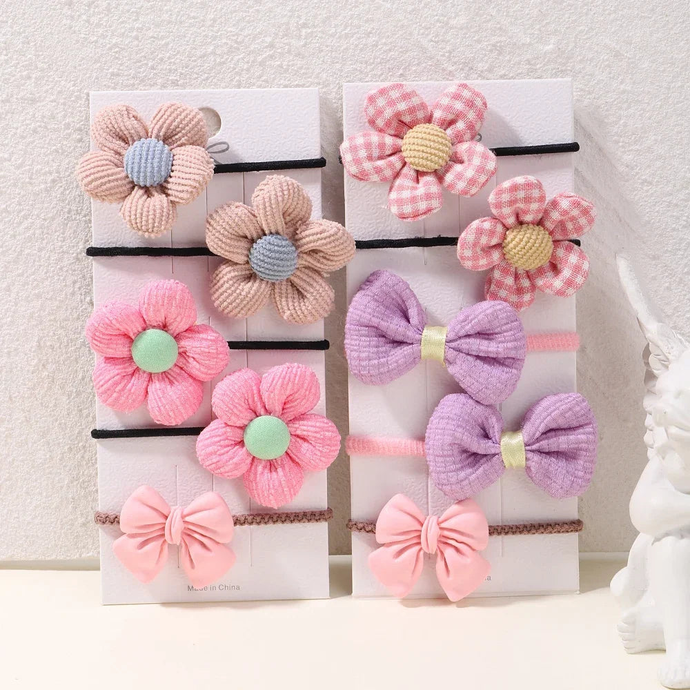 10Pcs/Set Big Bow Flower Elastic Hairbands Children Girls Sweet Hair Ties Fashion Headbands Hair Accessories Rubber Band For Kid