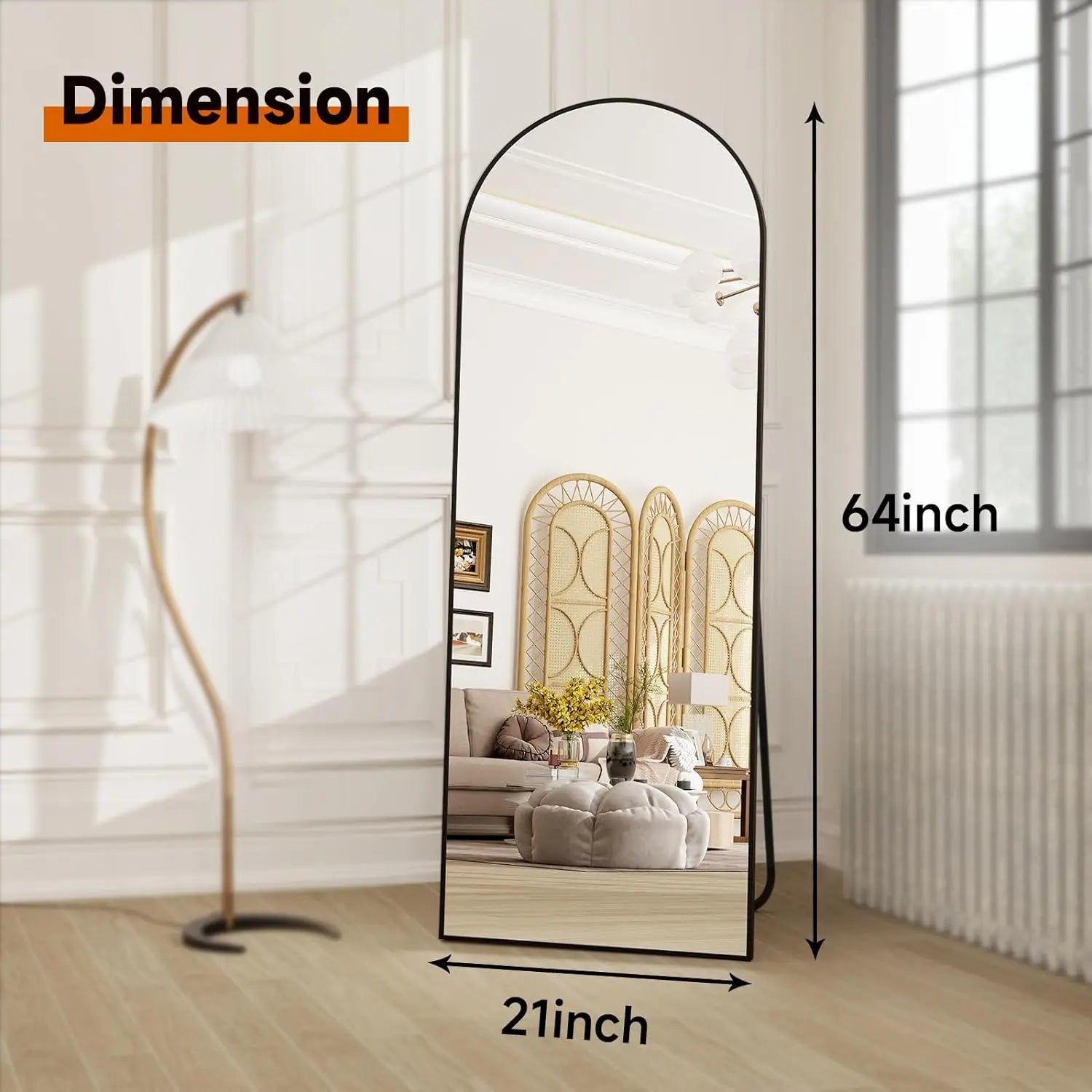 64"x21" Full Length Mirror Arched Full Mirror Free Standing Leaning Mirror Wall-Mounted Mirror Aluminum Frame Modern Mirrors