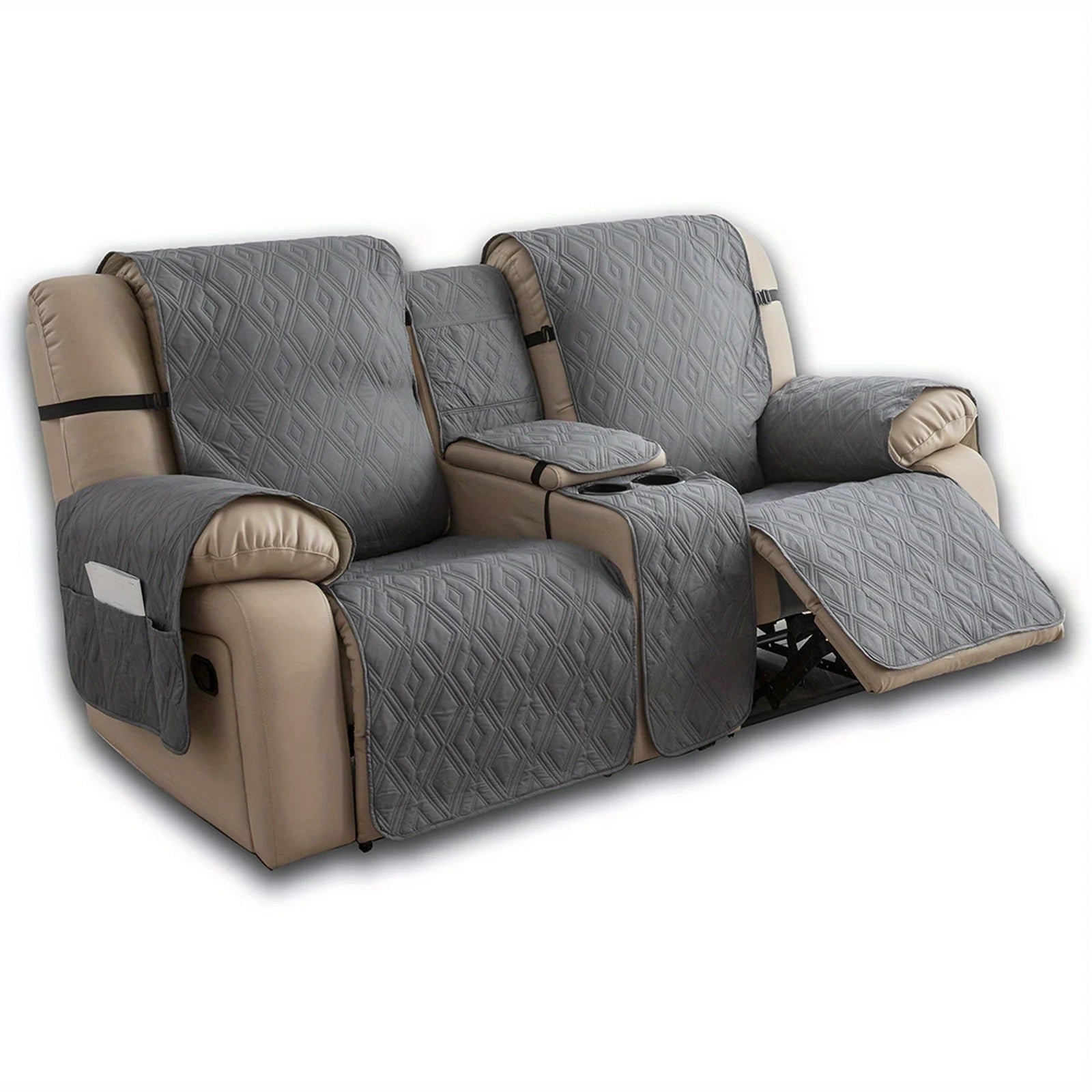 Waterproof Diamond Grid Pattern Recliner Loveseat Center Console Sofa Cushion Cover Non Slip Removable Couch Slipcover