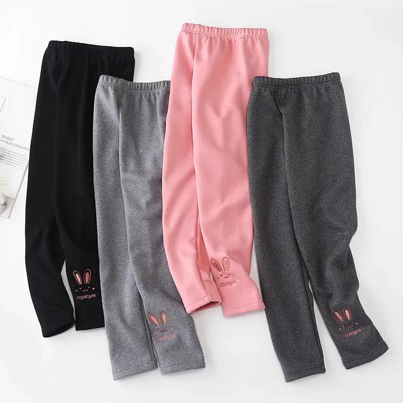 Autumn Winter Baby Girls Leggings Thick Warm Cute Rabbit Pants Kid Girl Plus Velvet Pants Children Solid Trousers 2-8Years - Jess Deals