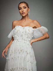Mgiacy Line collar three-dimensional embroidery lace lace lace lace big swing wedding evening dress ball dress party dress
