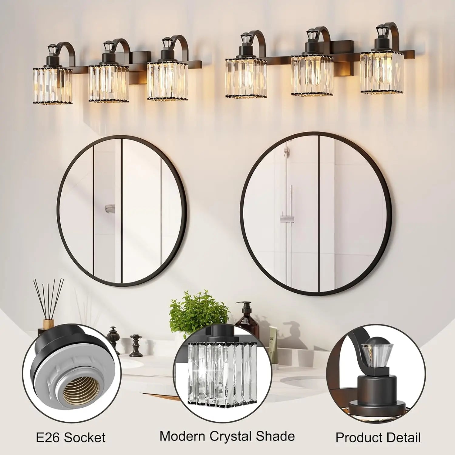Bathroom Vanity Light Fixtures Modern Crystal Vanity Light Fixtures Over Mirror 3 Lights Wall Mounted Lighting with Square Shade