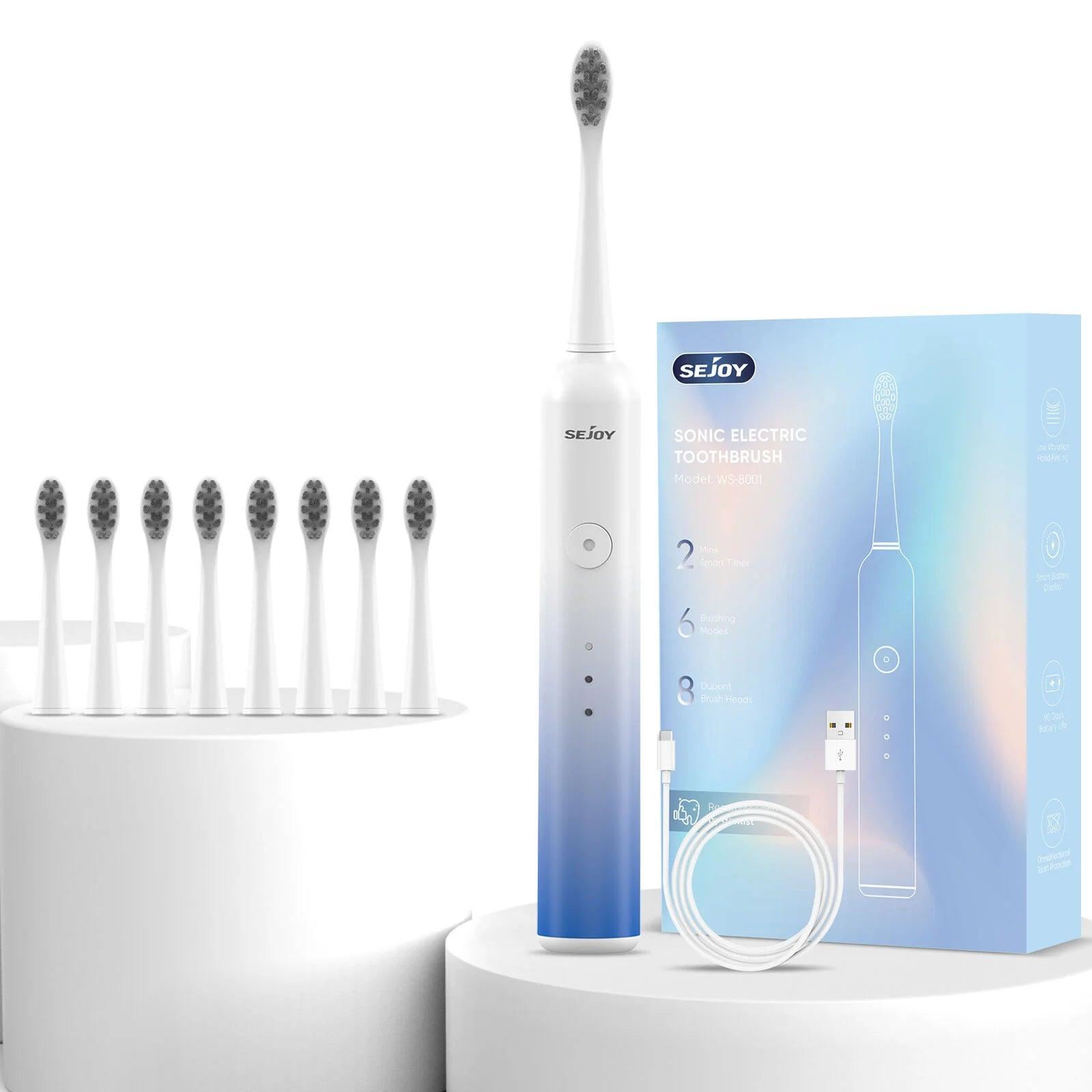 Sejoy Sonic Electric Toothbrush for Adults Rechargeable 5 Cleaning Modes Ultra Sonic Toothbrush with 12 Brush Heads Smart Timer - Jess Deals