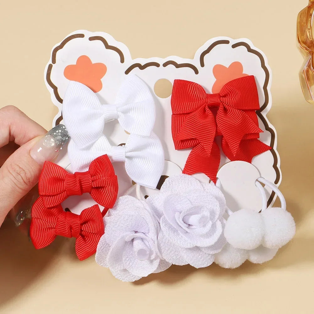 10Pcs/Set Big Bow Flower Elastic Hairbands Children Girls Sweet Hair Ties Fashion Headbands Hair Accessories Rubber Band For Kid