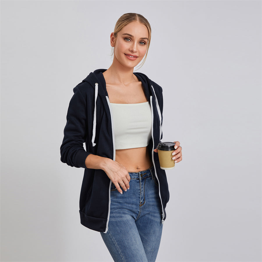 wsevypo Autumn Casual Sporty Hoodies Women's Long Sleeve Zip-up Hooded Sweatshirts with Front Pockets Street Workout Outwear