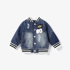 Baby Boy Hole Design Trendy Basic Long Sleeve Denim Jacket Soft and Comfortable  Perfect for Outings and Daily Wear