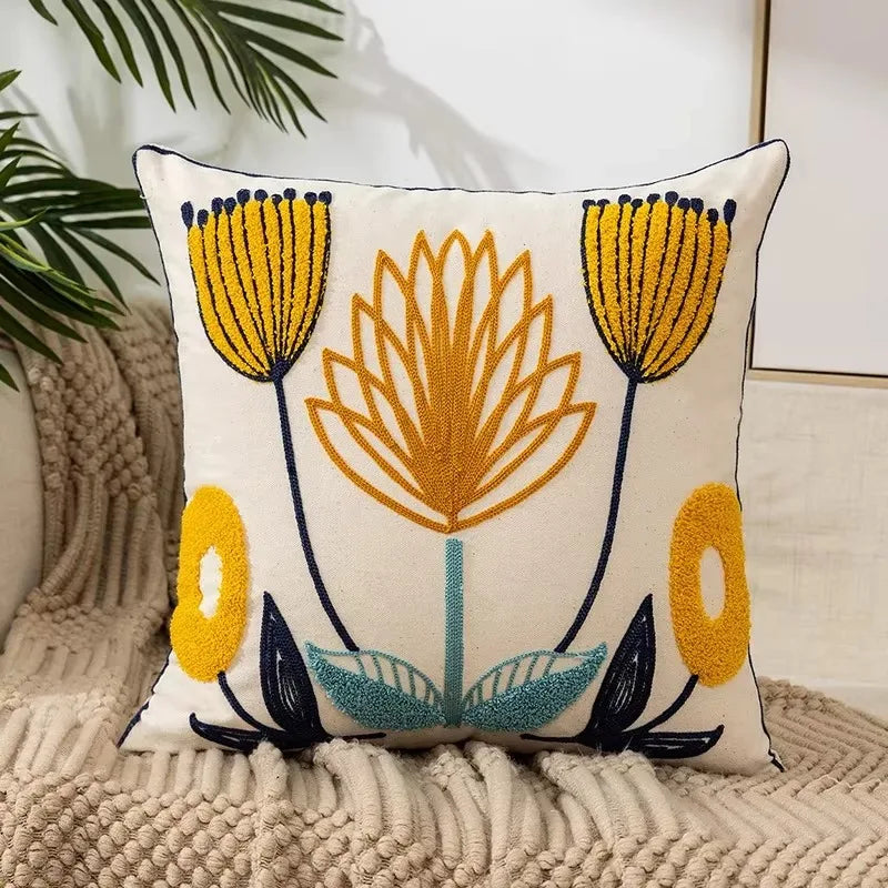 45X45CM Flower Embroidered Throw Pillow Cover Plant Towel Modern Stamping Waist Cushion Cover Decor Home Decorative Pillowcase