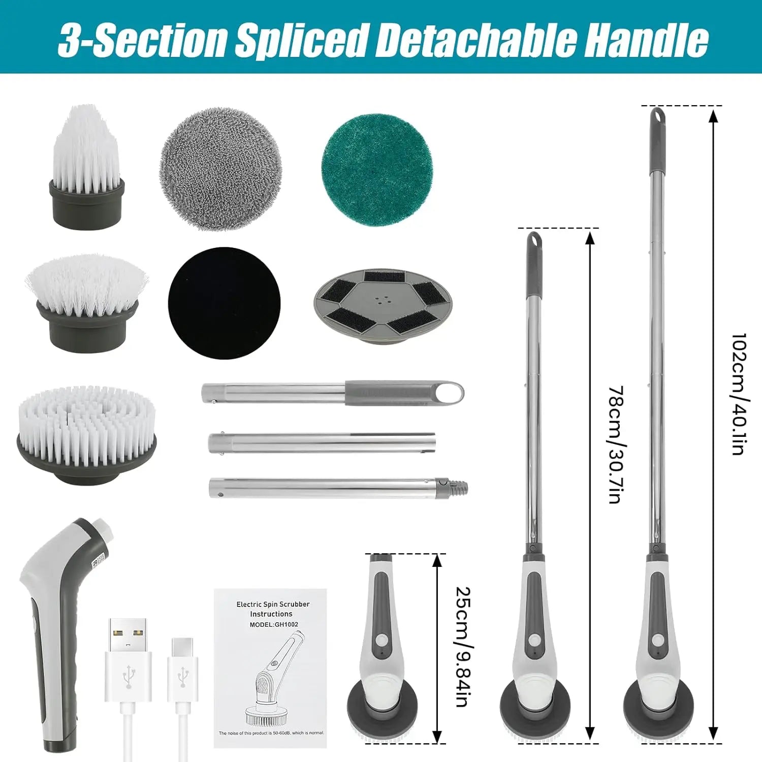 IPX8 Waterproof 6 in 1 Electric Cleaning Brush Electric Spin Scrubber